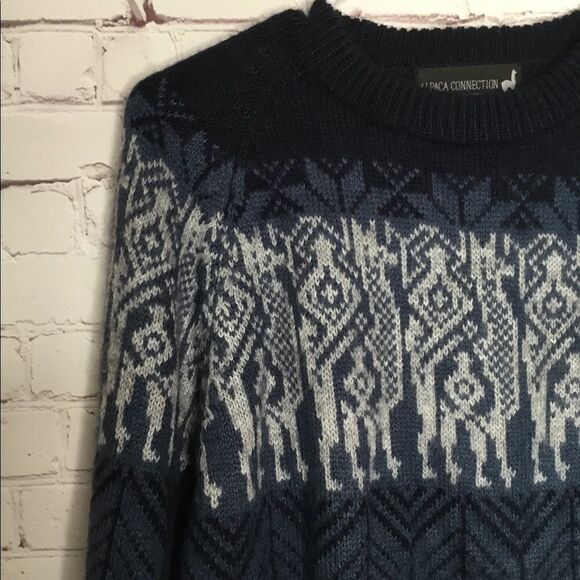 The Alpaca Connection Knit Sweater Pullover Navy Blue Made In Peru Size M - Picture 4 of 13